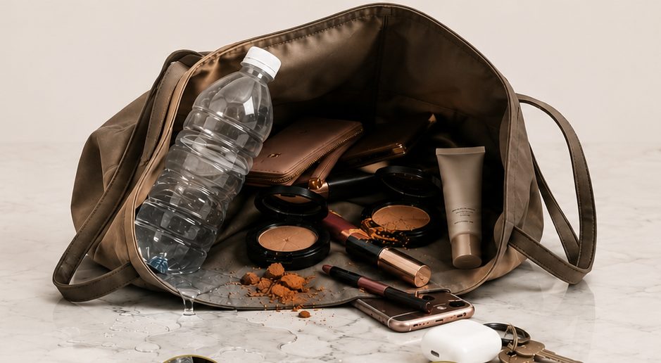 An ordinary tote spilling its contents